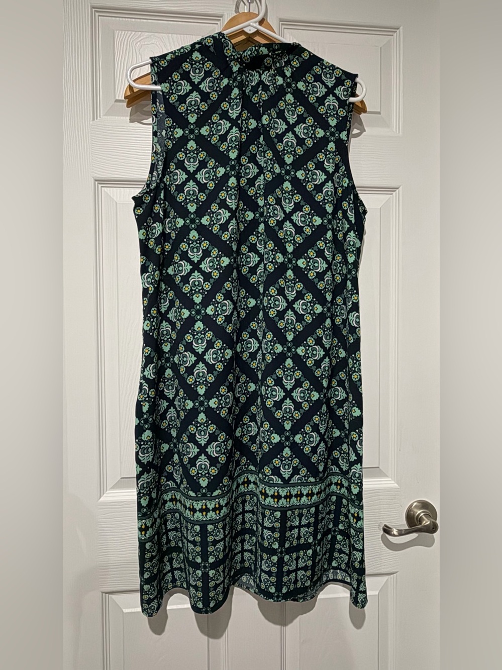 Ann Taylor Factory Sleeveless Maxi Dress in Teal and Black Tile Print